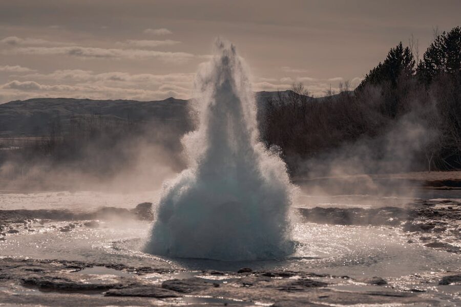 Strokkur geyser erupting at Haukadalur