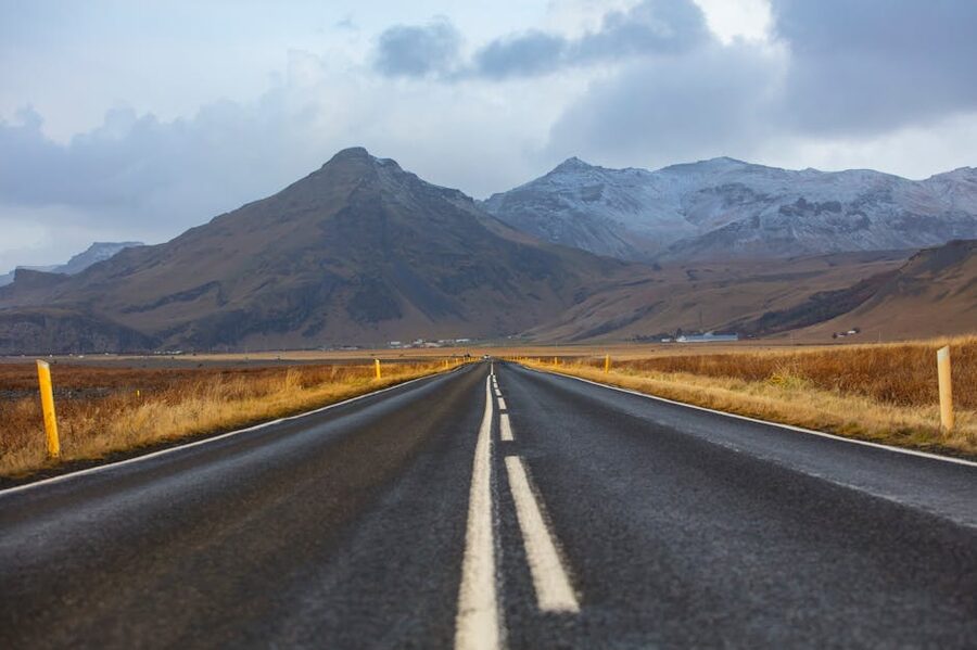 An empty Iceland road in autumn