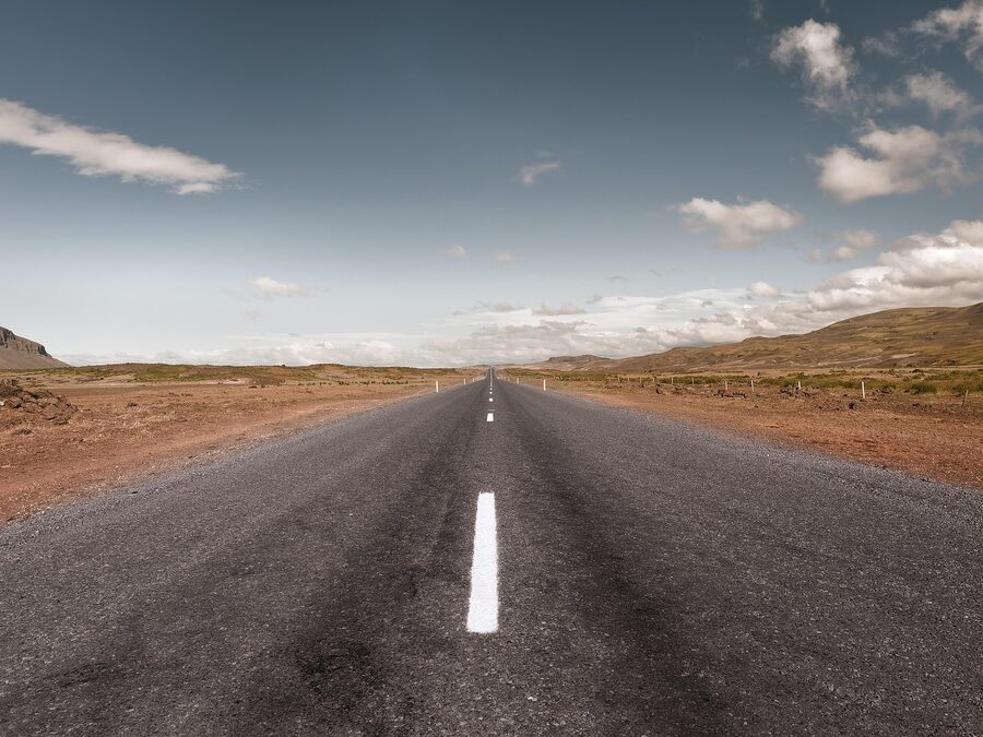 An Iceland highway with mountain landscape