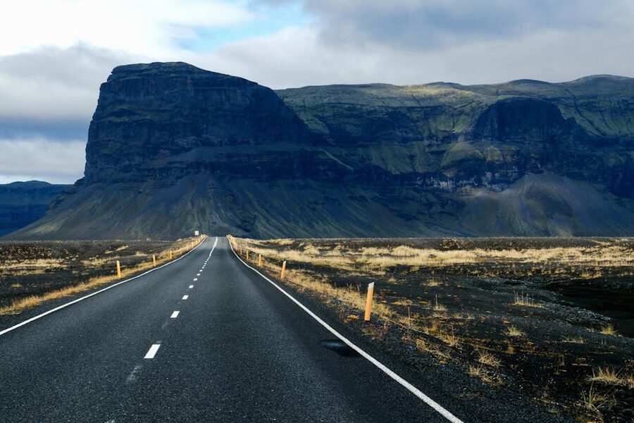 Open Iceland road towards distant mountains