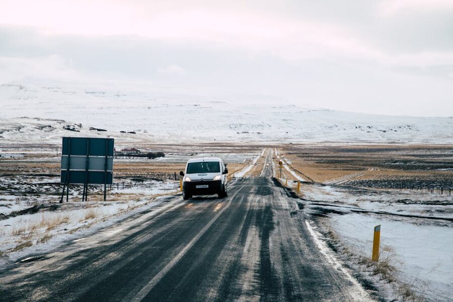 An Icelandic road in winter under snow