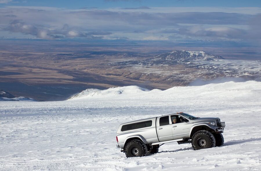 A modified super jeep on an Icelandic glacier