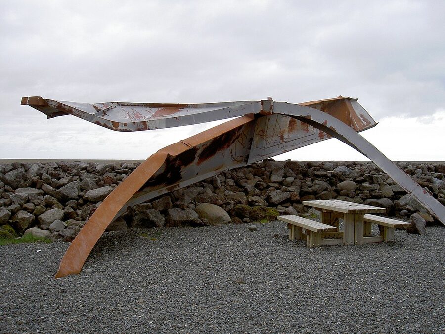 The twisted Skaftafell bridge after a glacial flood