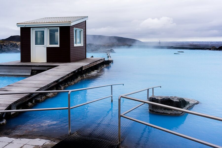 A close-up of the silica-blue water at Mývatn Nature Baths
