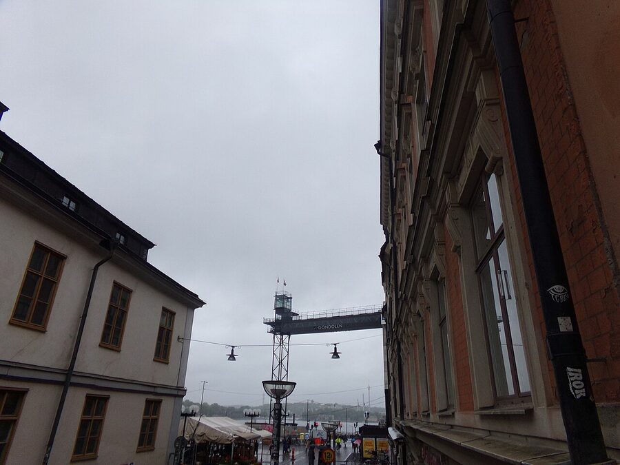 View from Gondolen restaurant on top of Katarinahissen, Slussen, looking out across the water to Gamla Stan and the Royal Palace