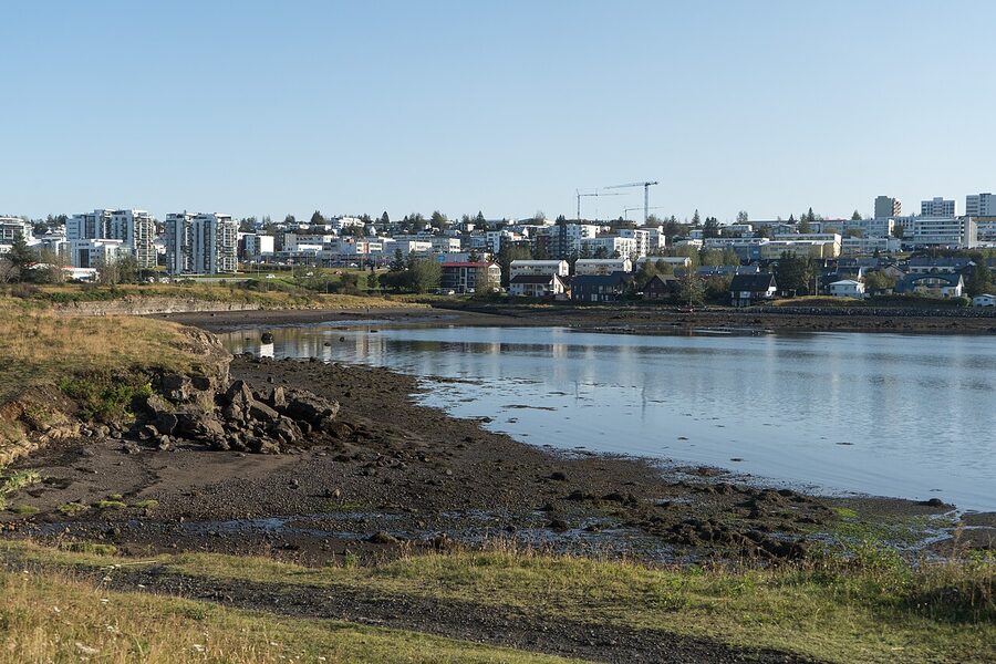 Kópavogur in September, looking out over Faxa Bay