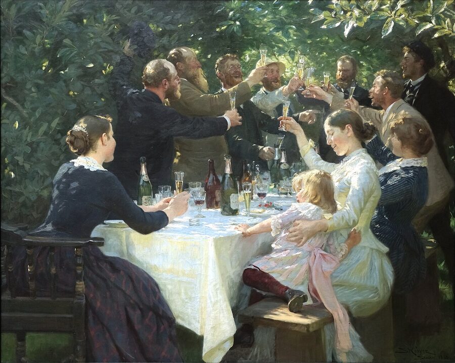 P.S. Krøyer's Hip Hip Hurra! 1888 showing the Skagen painters at lunch