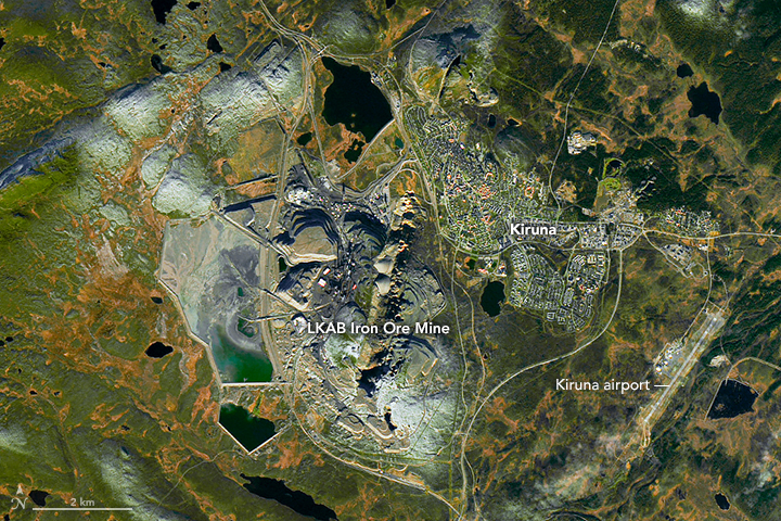 The Kiirunavaara iron ore mine seen from the International Space Station