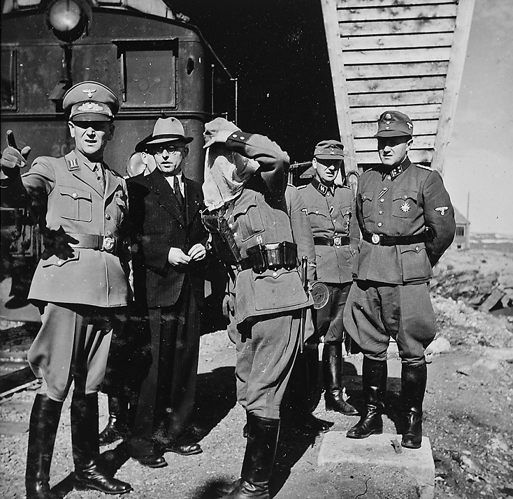 Senior Nazi officials in a railcar inspecting the Ofoten line in 1942