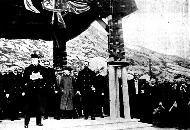 King Oscar II opening the Ofotbanen line in 1902, painted by Anton Blomberg