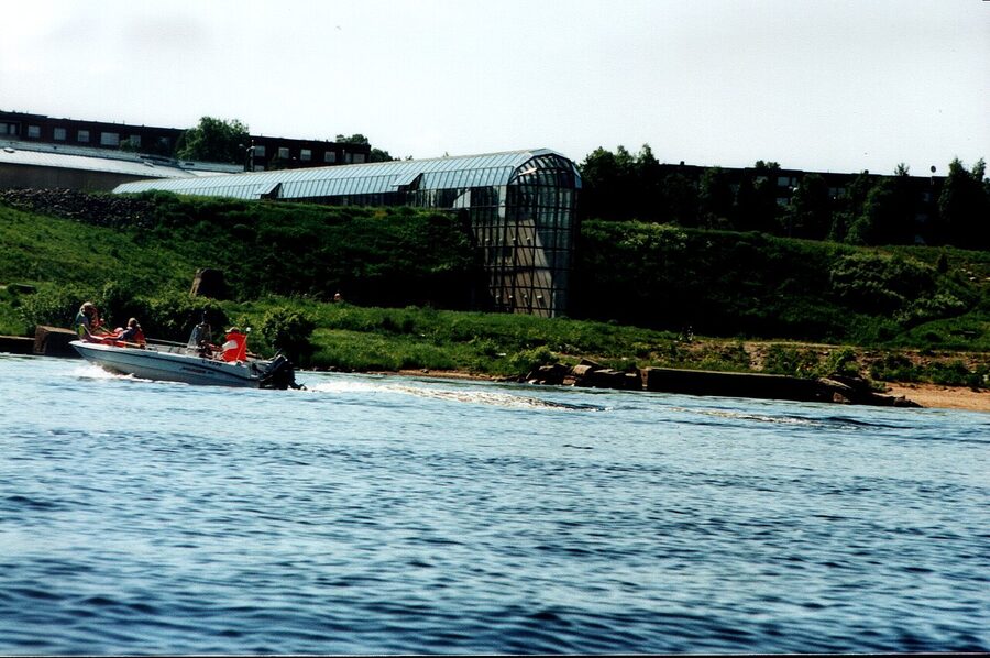 Arktikum building from across the river in Rovaniemi