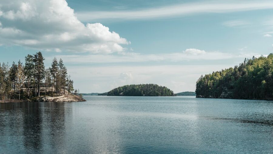 Calm Finnish lake with forested islands