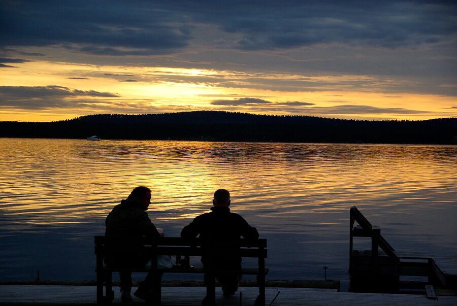 Midnight sun over a Finnish lake near Saariselkä, around 1am in late June