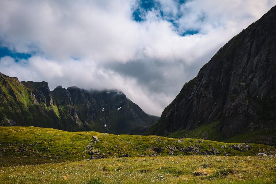 Eggum green valley with mountains