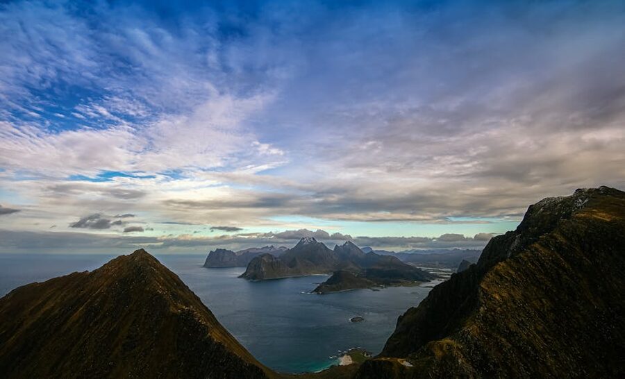 View from Mount Middagstinden in Flakstad Lofoten