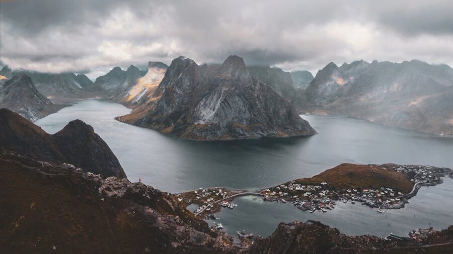 Aerial of Reine and the Reinebringen ridge