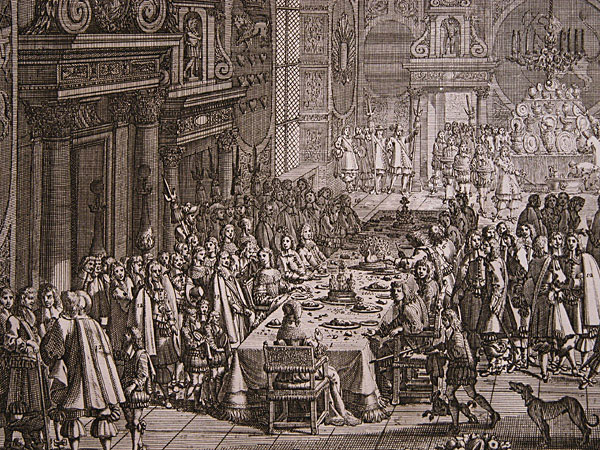 The 1658 Treaty of Roskilde peace banquet, an Erik Dahlbergh engraving