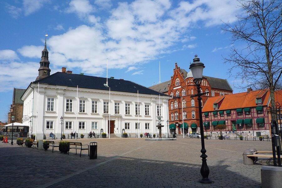 Ystad's main square with the medieval church