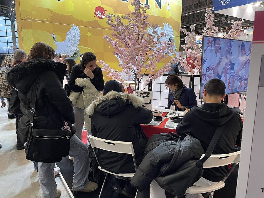 A calligraphy stand at MATKA Helsinki 2025