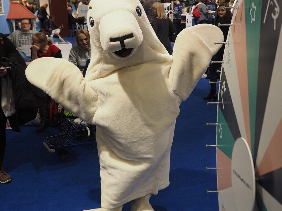 The Harri Hylje seal mascot at Helsinki Travel Fair 2019