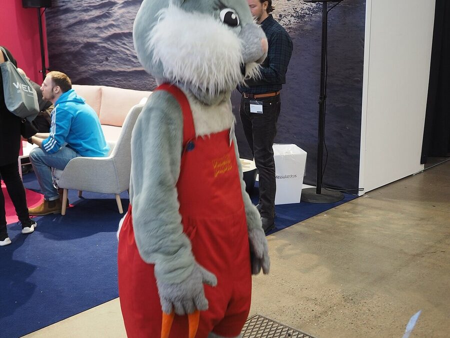A rabbit mascot at Helsinki Travel Fair 2020