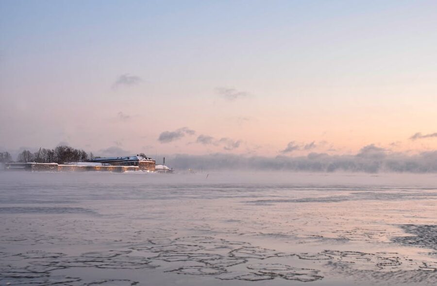 A snowy coastline view in Helsinki