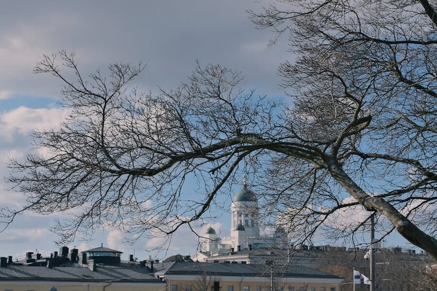 A wintry Helsinki street with snow on the ground