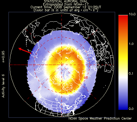 NOAA aurora oval activity-level diagram showing the auroral zone