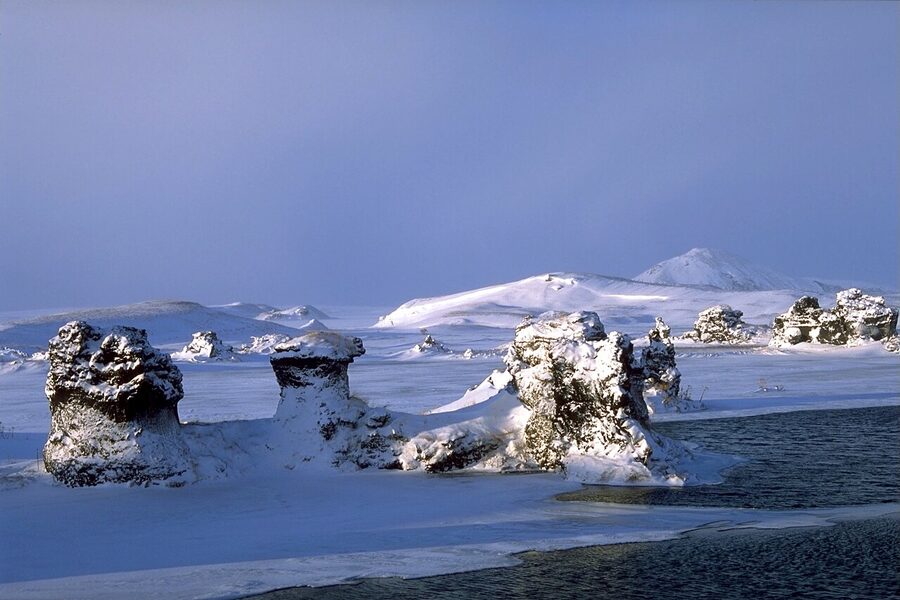 Lake Mývatn in winter, north Iceland