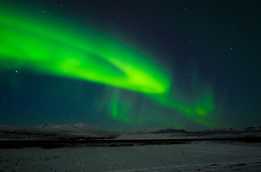 Aurora borealis over Þingvellir National Park, Iceland