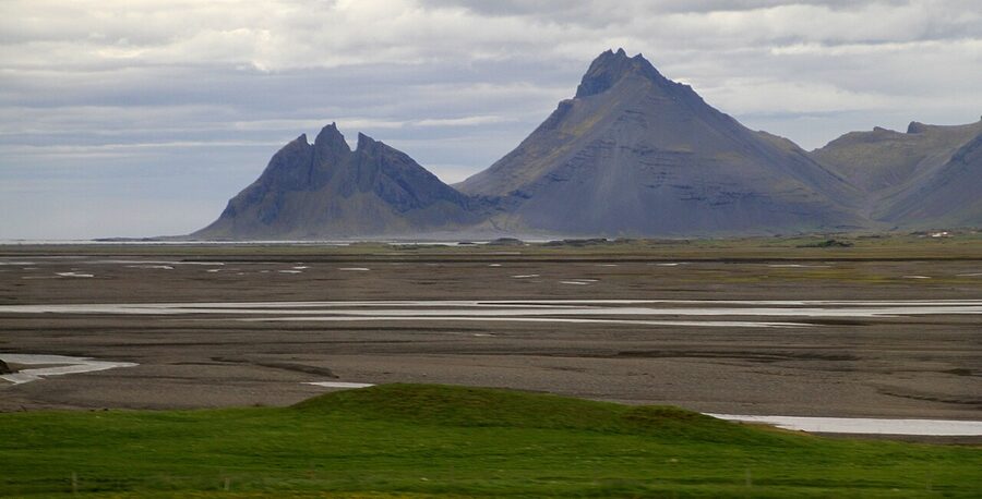 Vestrahorn mountain rising above the coastline near Höfn, Iceland