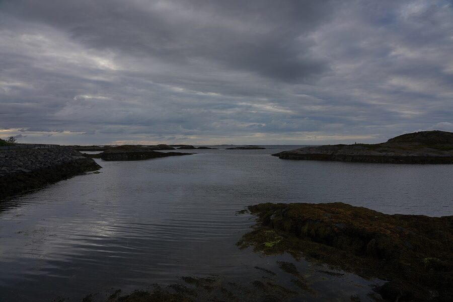 The Atlantic Road Storseisundet bridge in calm summer weather