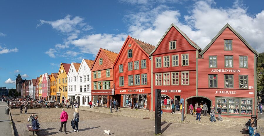 Bryggen Hanseatic wharf wooden warehouses in Bergen Norway
