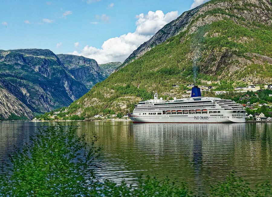 Hardangerfjord Norway with apple orchards on south facing slopes