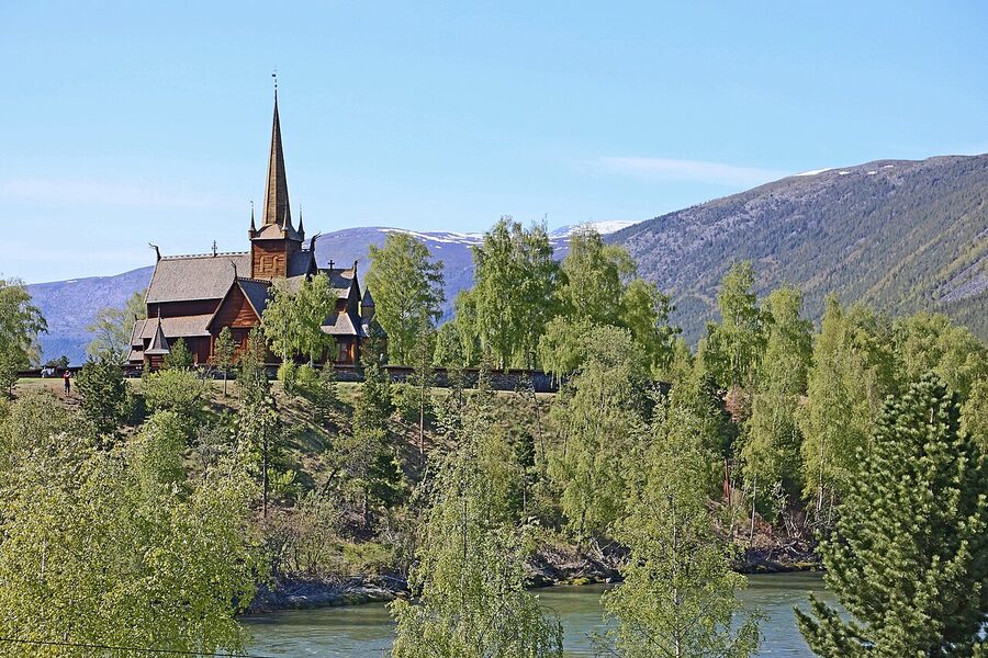 Lom Stave Church 12th century triple-nave wooden church in Innlandet Norway