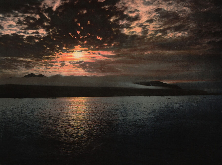 Midnight sun over a Norwegian fjord taken from the historic Detroit Publishing collection