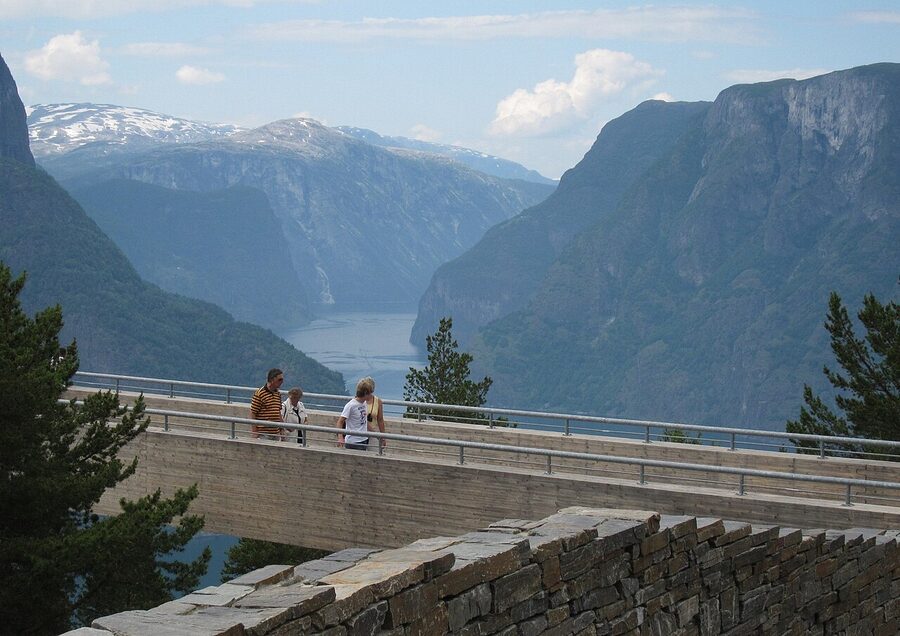 Stegastein viewing platform 650 metres above Aurlandsfjord