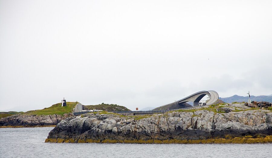 Storseisundet Bridge on the Atlantic Road in stormy weather