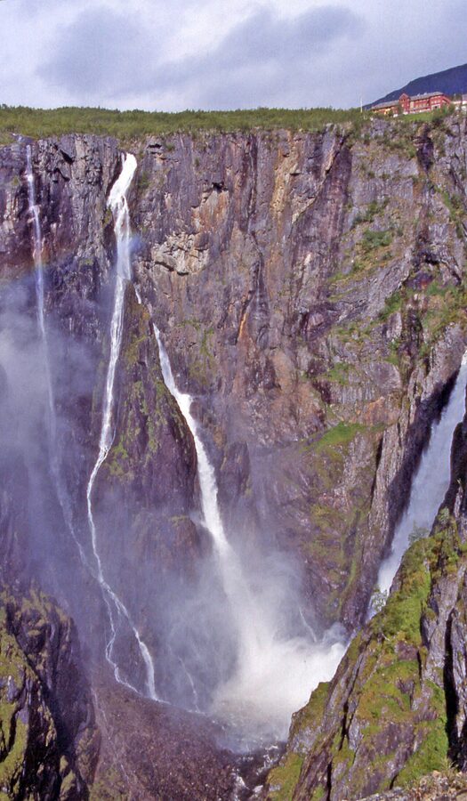 Voringsfossen waterfall 182 metre drop with 2023 footbridge across the gorge