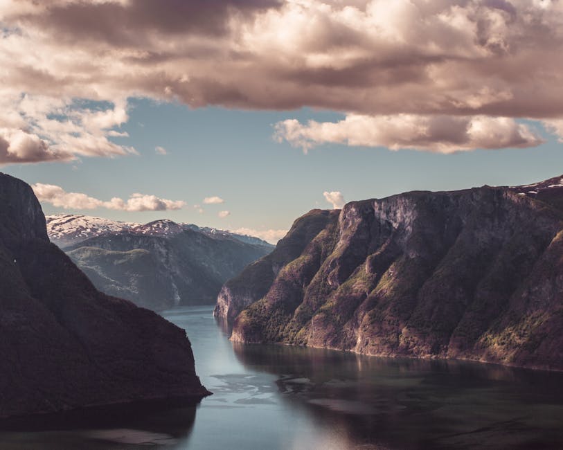 Aurlandsfjord viewed from a fjord cruise boat between Flåm and Gudvangen