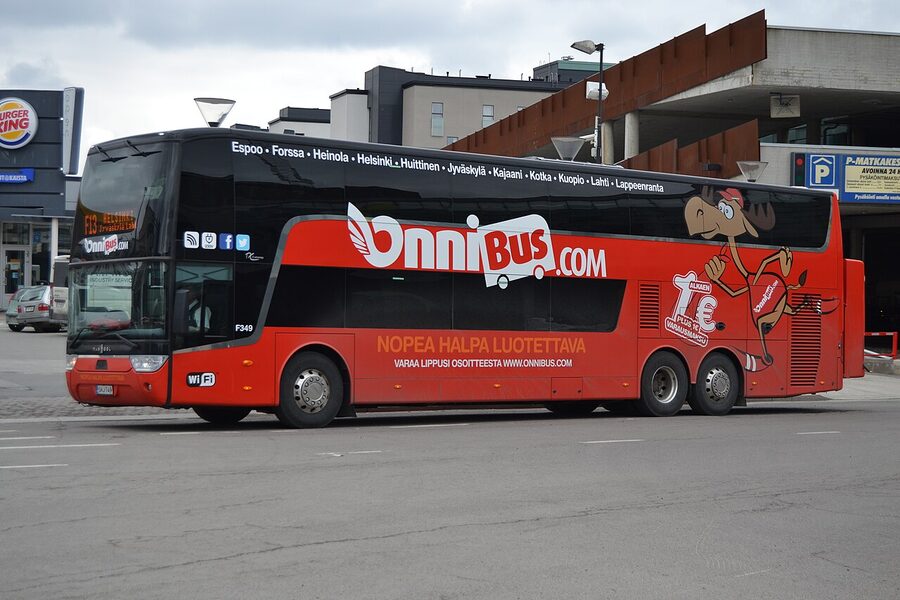 An Onnibus double-decker coach in Finnish intercity service