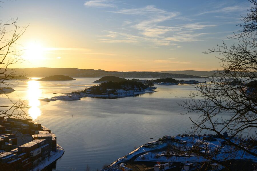 Oslofjord winter sunset with islands
