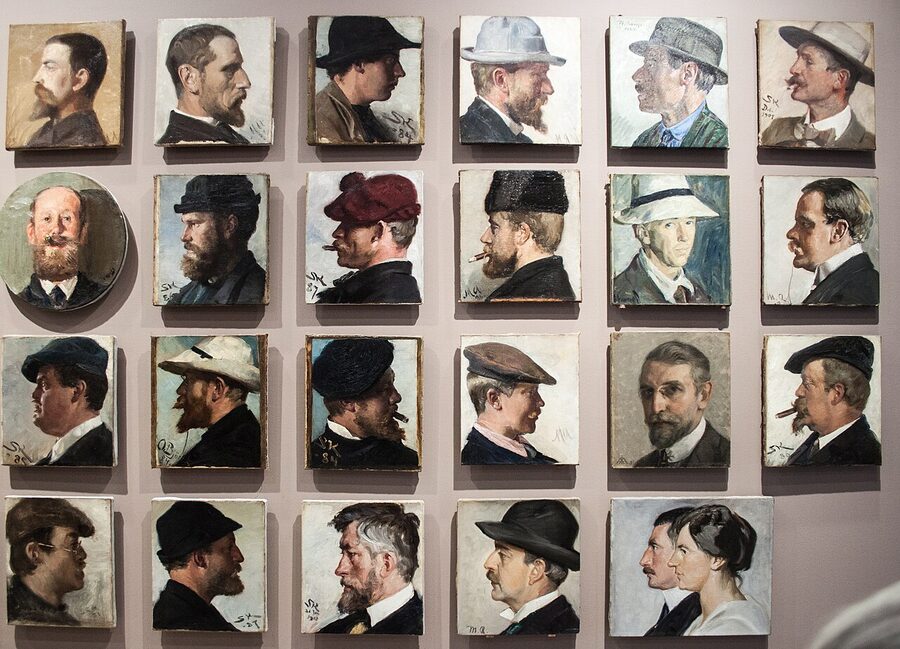 Portrait gallery at Skagens Museum showing the Skagen painters as they painted each other