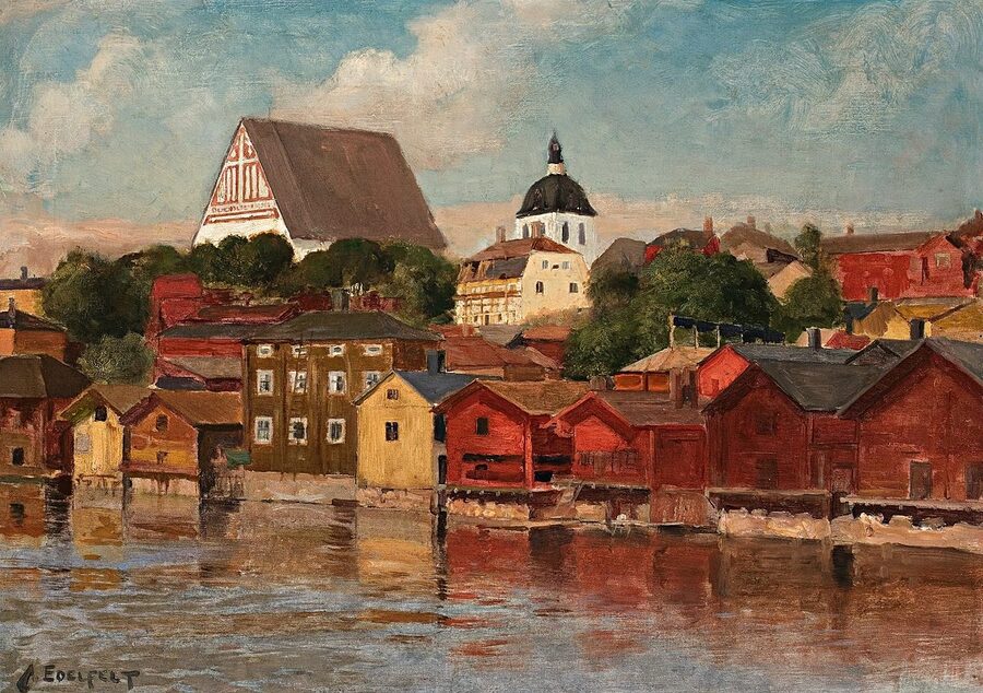 Albert Edelfelt's painting River Bank Scene from Porvoo, showing the river edge in soft 19th-century light