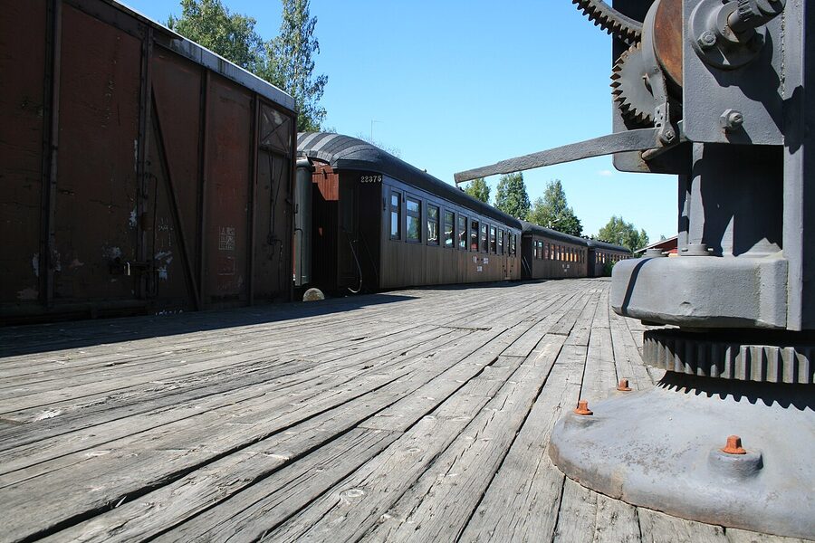 The disused Porvoo railway station building, brick and timber, on a quiet day