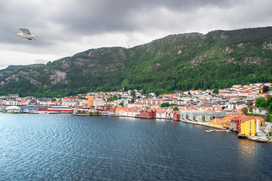 Bergen rooftops and city centre on a clear day, Norway