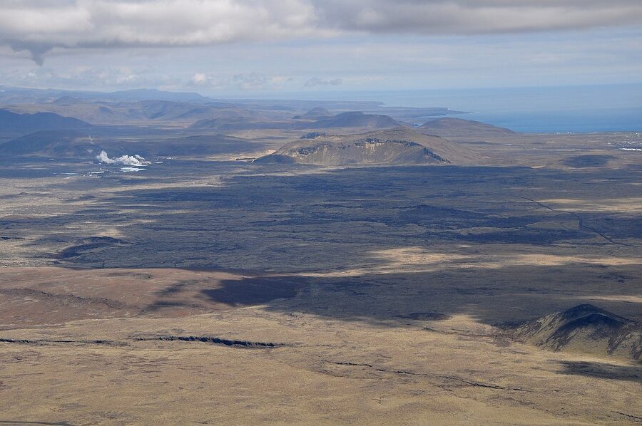 Reykjanes peninsula lava landscape on the road from Keflavík