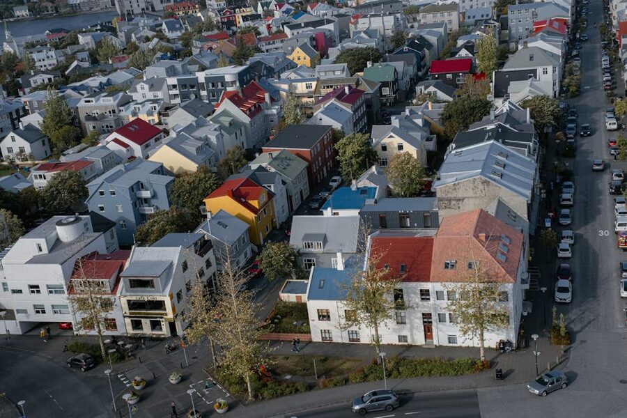 Colourful Reykjavik rooftops from above