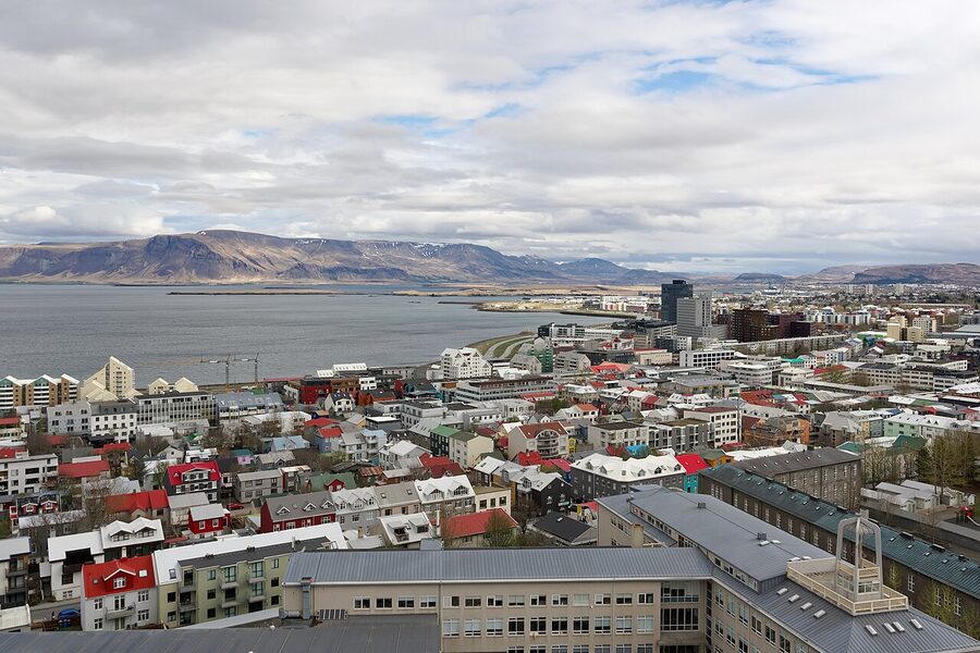 View of Reykjavik rooftops from the Hallgrimskirkja tower