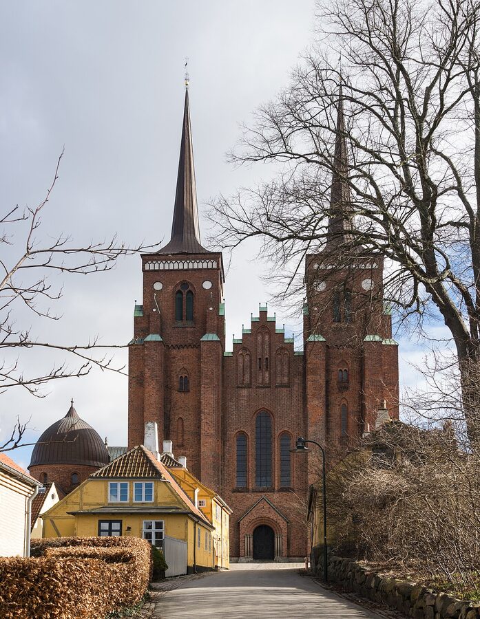 Roskilde Cathedral facade with twin spires